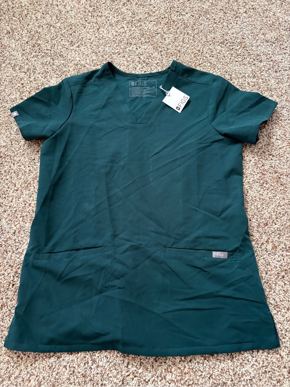 FIGS Women's V-Neck Scrub Top in Dark Green